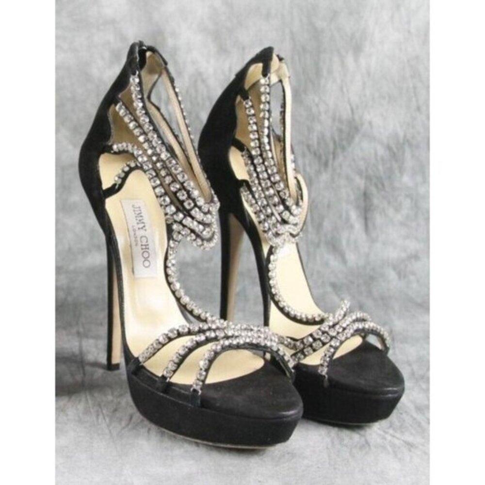 Jimmy Choo Faiza Crystal 6" Spike Heel Sandal Black Shoes Size 40.5 $2195    ANB